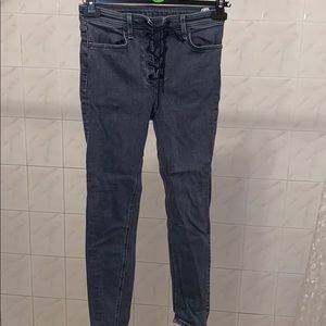 Grey Wash Tie Up Skinny Jeans - Size 26